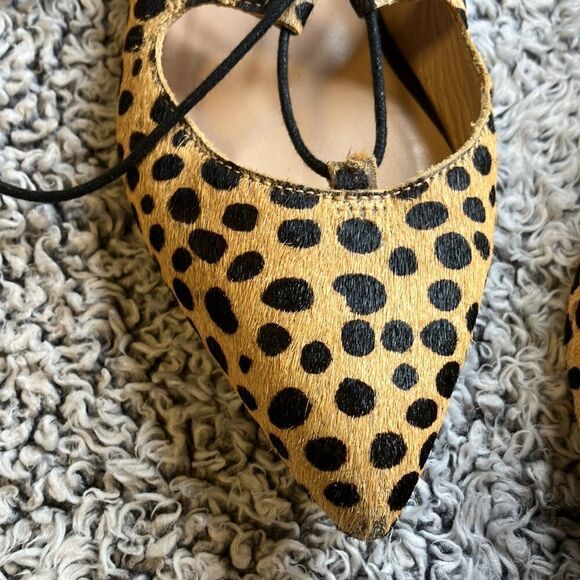 LOEFFLER RANDALL 7 ""AMBRA CHEETAH"" Real Fur Mob wife Lace Up Ballet Flat - Picture 9 of 13